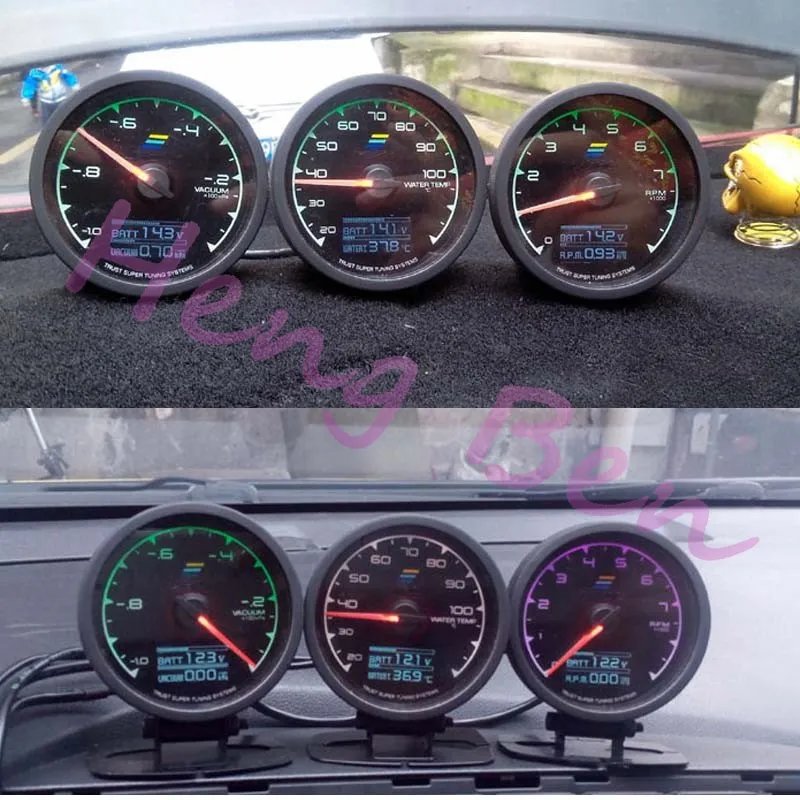 HB 7-цветово-индикативное датчик Turbo Boost Greage Gredi 7 Light Colors ЖК-дисплей с метром напряжения 60 мм 2 5 дюймов с датчиками Racing Daug283c