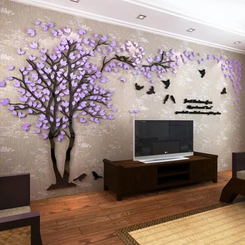 Autocollants muraux entiers en acrylique, autocollants muraux en forme d'arbre de couple, pour salon, chambre à coucher, mur de télévision, 3D, décoration de maison, DIY bricolage, 2745368