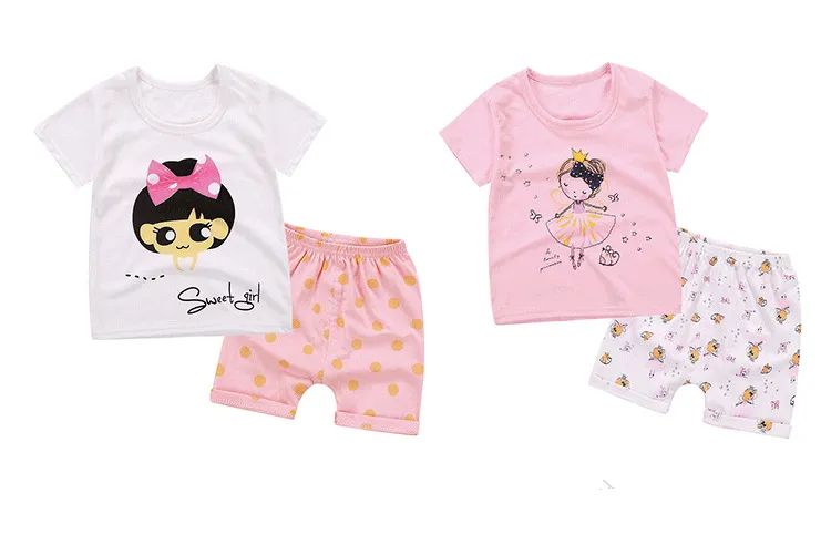 Verão 5 Projetos Meninas Bonitos de Manga Curta Cartton Algodão T-shirt + Shorts Ternos das Crianças T-shirt Do Bebê de Duas Peças Ternos Roupas Infantis