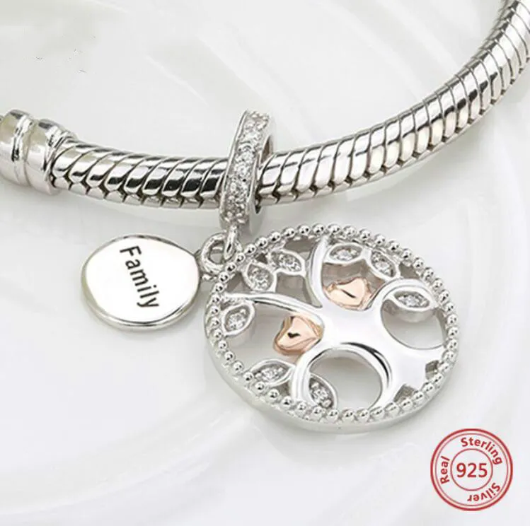 925 Silver Charms Warming Familj Livets träd Pärlor passar autentiska Pandora Armband Smycken Göra DIY Valentines Presenter