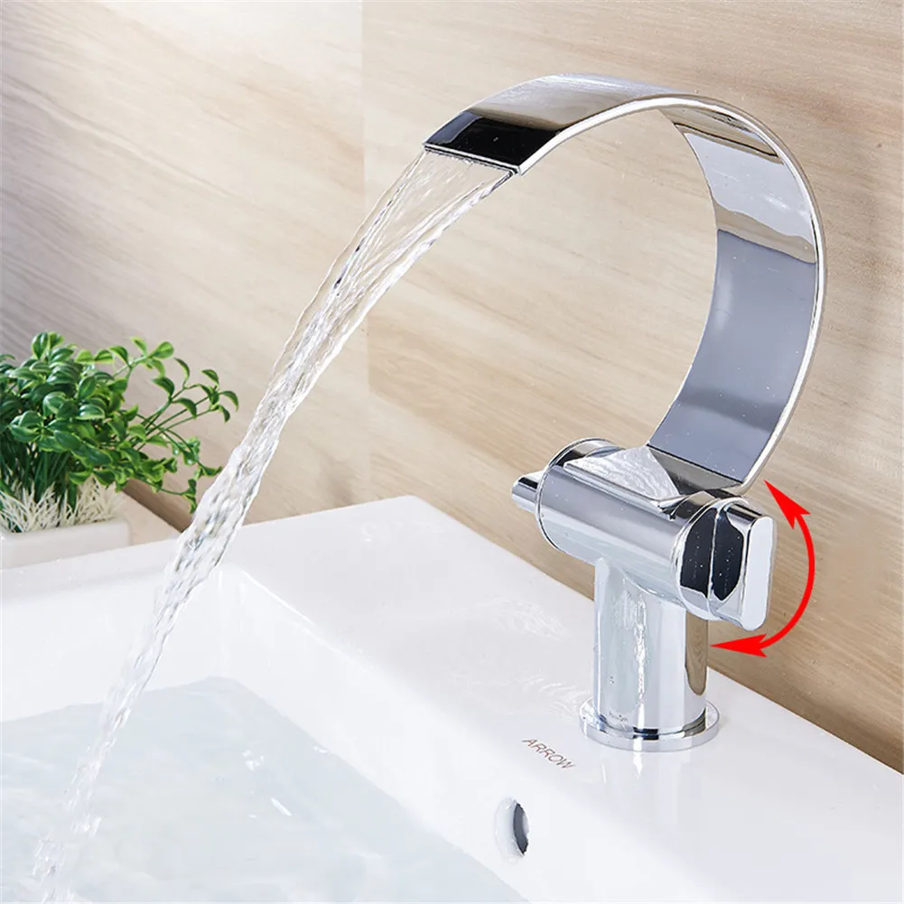 Double Handle Single Hole Waterfall Bathroom Vanity Sink Faucet Creative Personality Washbasin Bathroom Faucet1881