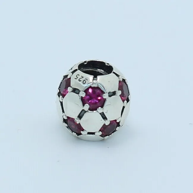 Perle de charme de football en argent sterling 925 avec CZ, convient aux bijoux de style Pandora européen, Bracelets, colliers, pendentifs