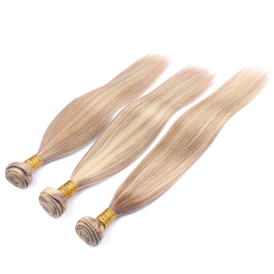 Fortepian # 27 613 Podświetlenie Human Włosów Wiązki 3 sztuk Silk Straigh Ombre Honey Blonde Piano Mix Kolor Dziewicy Brazylijski Ludzki We Wefts Extensions