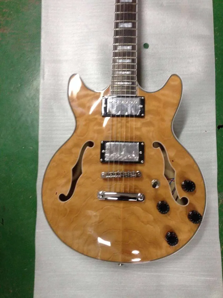 China New 335 Jazz Guitar Guitar Semi Hollow Body Arch Top Guitar Natural Maple Real Po mostra 1585256647
