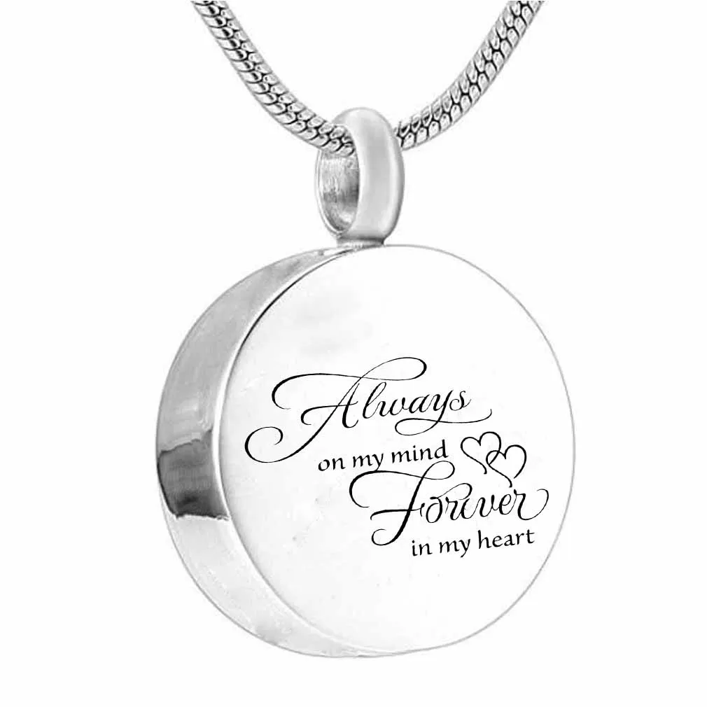 Bijoux de mode toujours dans mon esprit pour toujours dans mon coeur Cremation bijoux rond coeur mon ami Pendentif Memorial Urn collier