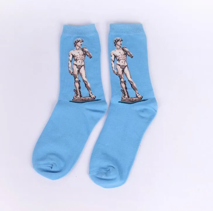 Nouveauté célèbre peinture à l'huile Art chaussettes femmes hommes rue Graffiti Van Gogh Mona Lisa longue chaussette été automne coton chaussettes hiphop chaussettes