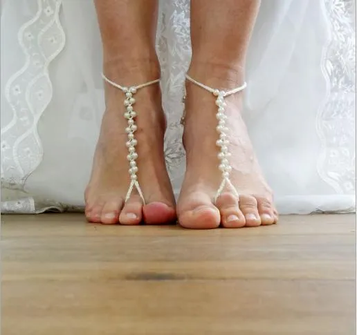 Starfish Diamond Pearl Fingerless Stretch Anklet Bride Foot Ornaments