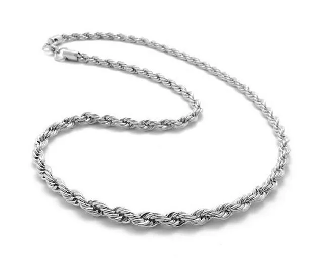 2018 Классический 4 ММ витая веревка цепи ожерелье 16-24 дюймов Мода мужская ожерелье покрытие 925 стерлингов серебряные ювелирные изделия