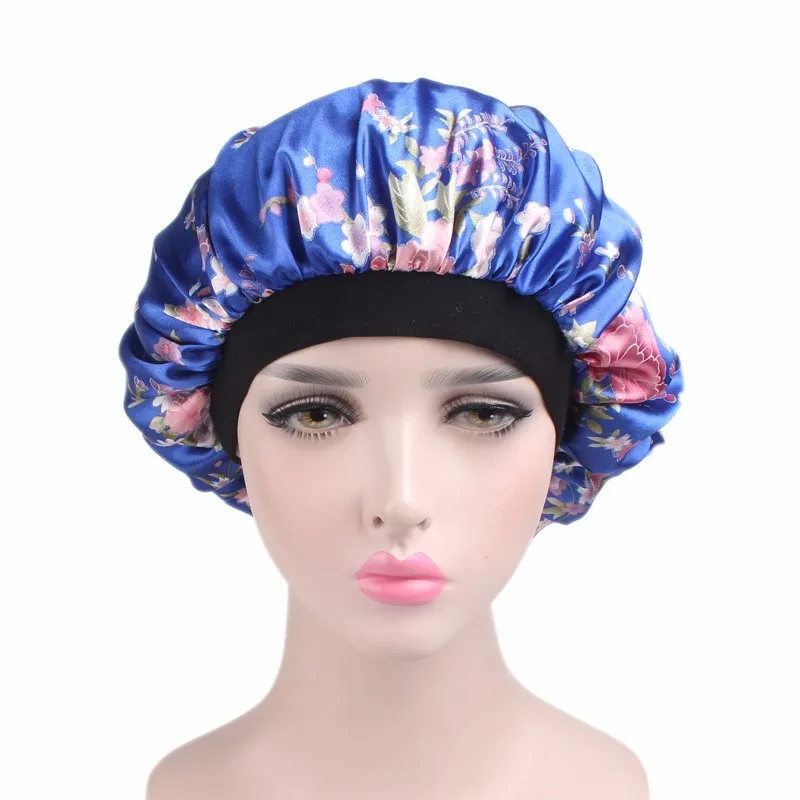 Mulheres Chemo Cap Flocking Cetim Dormir Chapéu Impressão Floral Macio Noite Sono Chapéu Bonnet Chapéu Acessórios Para o Cabelo