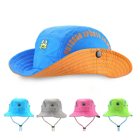 Kids Back to School Cap Frog Letters Printed Bucket Hats Foldable Curling Brim Floppy Fisherman Hats Children Sun Protection Bob Caps