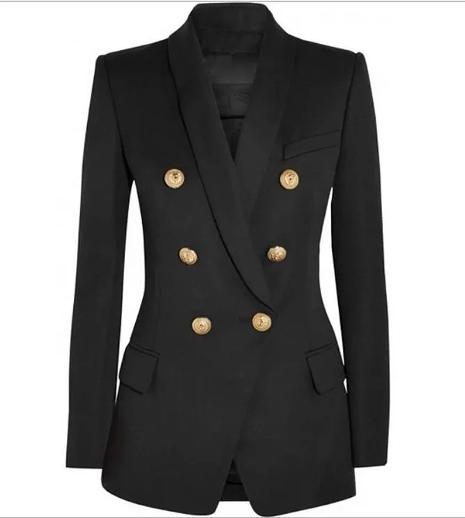 Premium nouveau style blazers de qualité supérieure conception originale veste mince à double boutonnage pour femmes boucles en métal blazer rétro col châle vêtements d'extérieur noir blanc