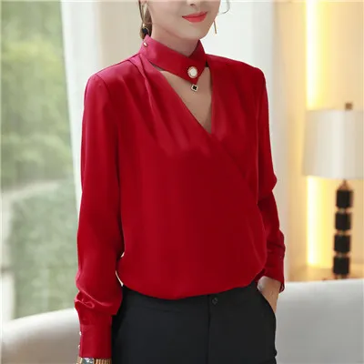 Moda Sexy Cuello En V Camisa Mujer 2018 Nuevo Oto o Invierno
