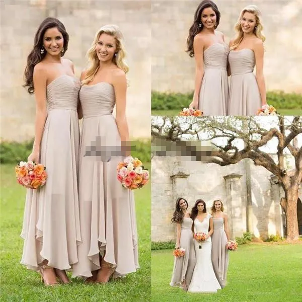 2019 Date Argent Gris Simple Robes De Demoiselle D'honneur Sans Bretelles Cheville Longueur En Mousseline De Soie Plage Jardin Demoiselle D'honneur Robe Sur Mesure