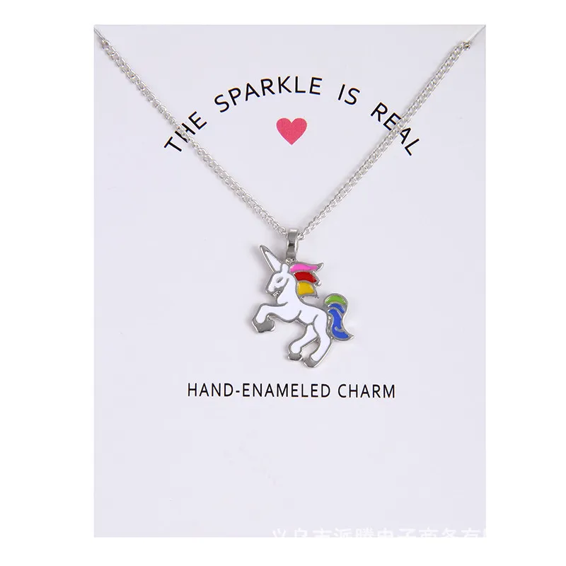 Geen Dogeared Logo Mode-sieraden Nieuwe Aangekomen Goud Kleur Glazuur De FakerLed is Real Unicorn Horse Animal Clavicle Hanger Ketting Gift Card