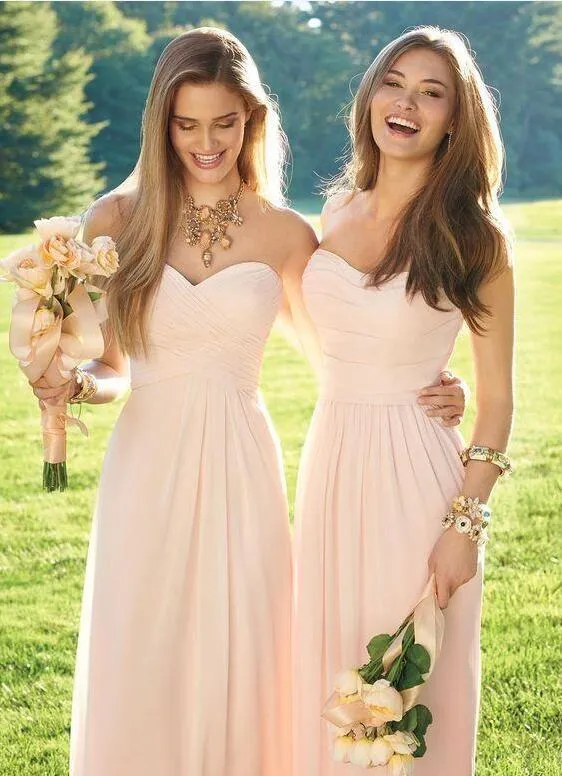 New 5 Styles Cheap Long Chiffon Country Bridesmaid Dresses Light Pink Convertible Style Junior Bridesmaid Beach Wedding Party Dress