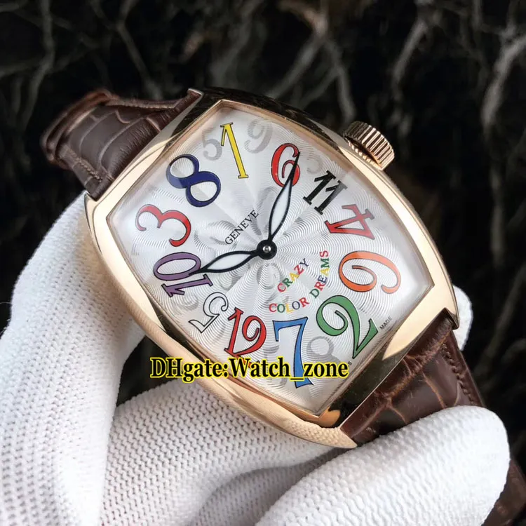 Nowe Crazy Hours 8880 CH 5NE Color Dreams Automatyczna biała tarcza Męski zegarek Rose Gold Case Skórzany pasek Męskie zegarki sportowe