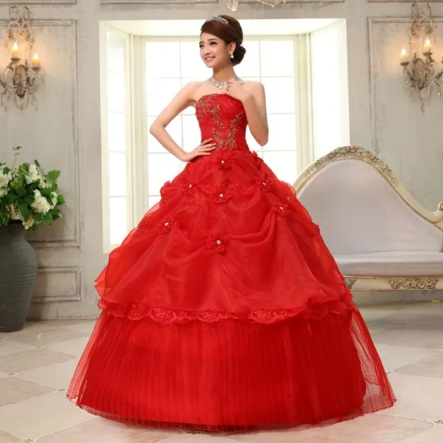 Foto real personalizada feita vestido de noiva de 2018 Luxo laço bordado floral vermelho bandagem vestidos noiva vestidos de noiva