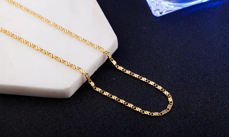 2MM 18k Gold Chains Necklace Fashion women's choker necklaces For Ladies Luxury Jewelry 16 18 20 22 24 26 28 30 inches