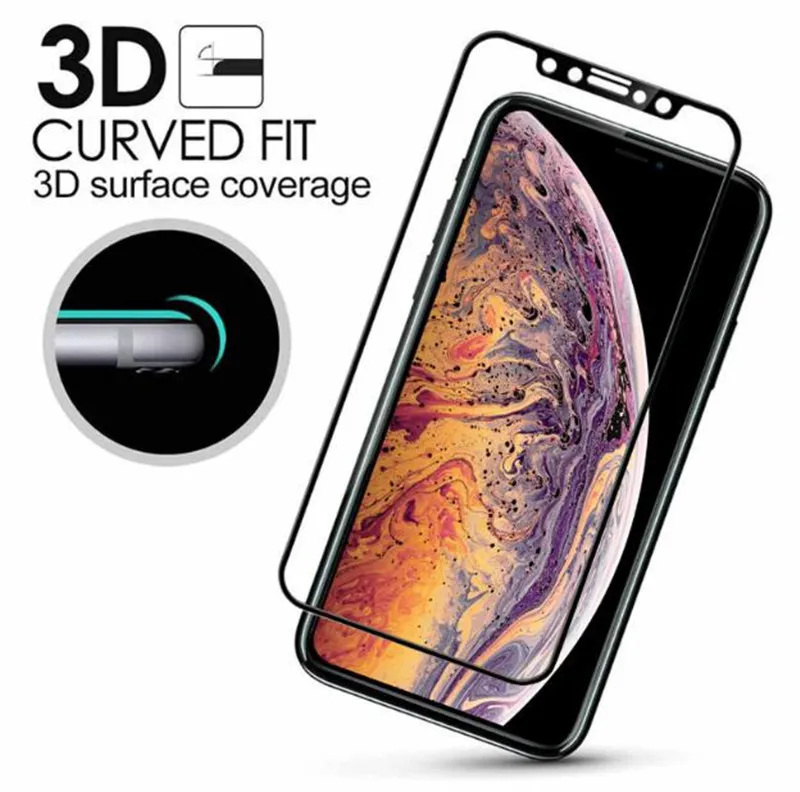 Carbon Fiber 3D Curved Soft Edge Tempered Glass Screen Protector Full Cover för iPhone XS Max XR XS X 8 7 6 Plus