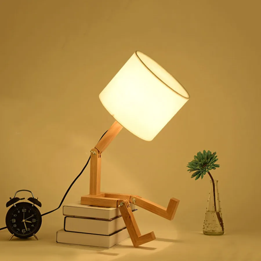 Thrisdar DIY Foldable Robot Wooden Table Lamp With E27 Holder