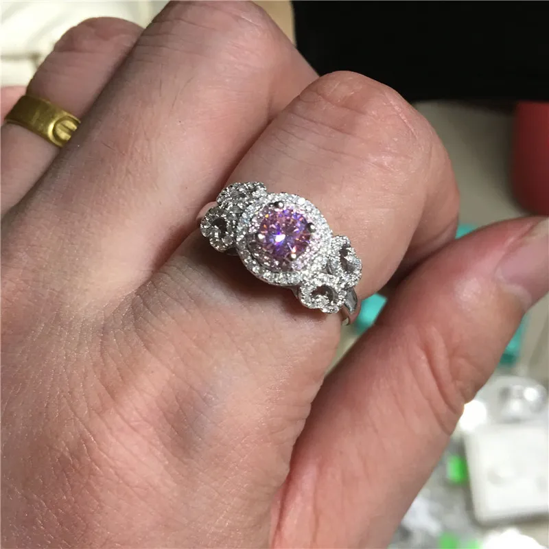 2017 Fine Jewelry 100% Real Soild Anelli in argento sterling 925 1ct Pink 5A Diamonique Cz Anello di fidanzamento fedi nuziali le donne