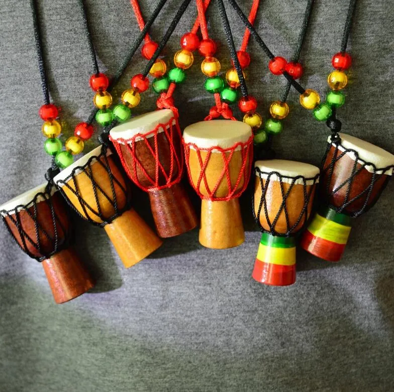 Hand-made Necklace Ethnic Style African Drum Wood Pendant Charm Necklace Djembe Percussion Musical Instrument Necklaces For Women Men Kids