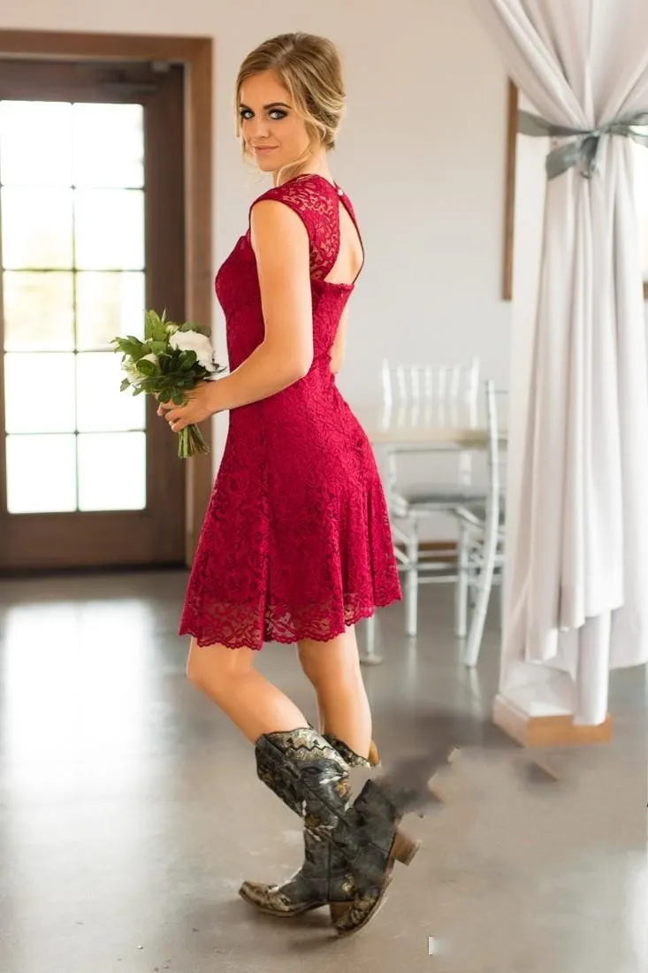 Elegant Short Wedding Guest Dress - Navy, Burgundy Lace, Cap Sleeves. Shop  Now! from Dhgate Junior Bridesmaid Dresses - price 72.37