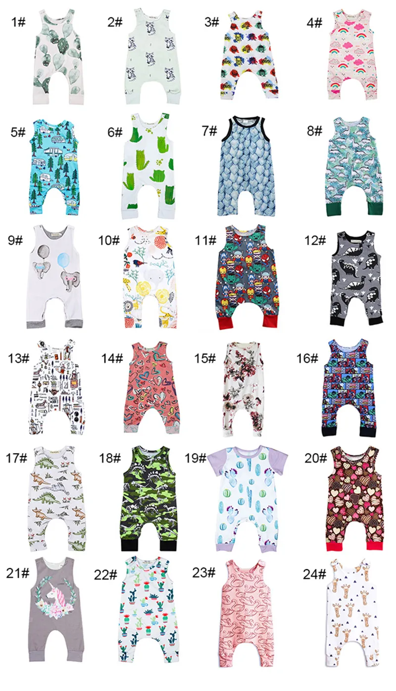 Baby Print Rompers 81 Designs Boy Girls Alpaca Unicorn Dinosaur Air Balloon Newborn Infant Kids Summer Clothes Jumpsuit Playsu3909540