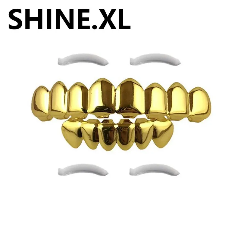 18k Gold Plated Hip Hop 8 Top 6 Bottom Platlnum Grillz Custom Fit Rock Style Grills Set Body Jewelry8371602