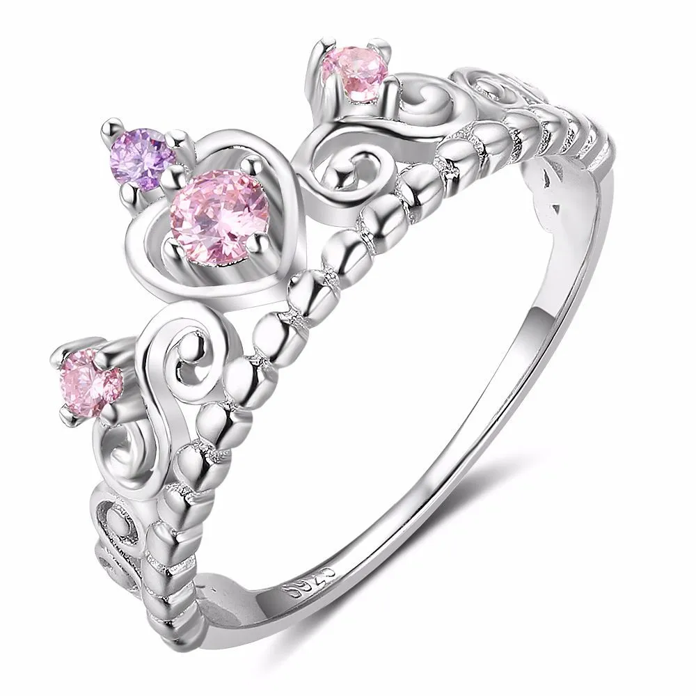 925 Srebrny Pierścień Princess Crown Ring