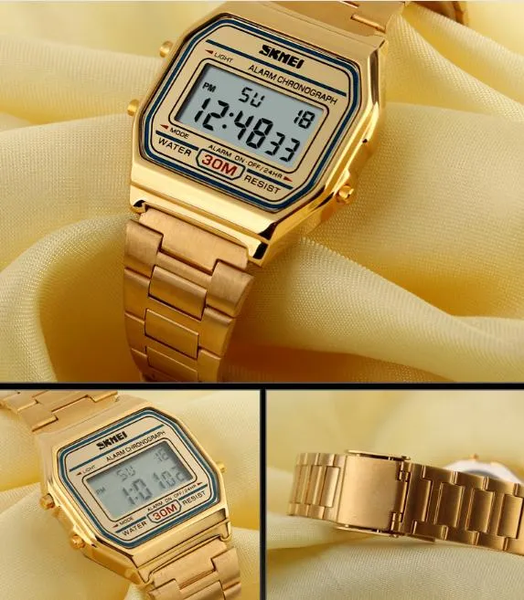 Skmei Men039 Lady Retro Business Watch imperméable Electronic Watch Personality Band Steel Light Gold Watches7514685