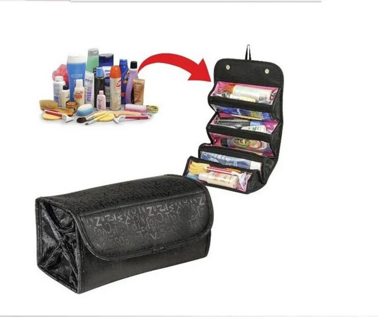 ROLL-N-GO Astuccio cosmetici Astuccio cosmetici Borsa trucco da donna Articoli da toeletta appesi Kit da viaggio Organizzatore di gioielli Custodia cosmetici pieghevole