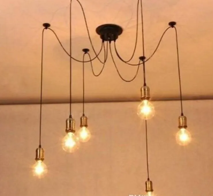 E26 E27 Rope Cord Copper Droplight Vintage Net Aranha Buckingham candelabro de teto Luzes criativa Bar Fada luminária