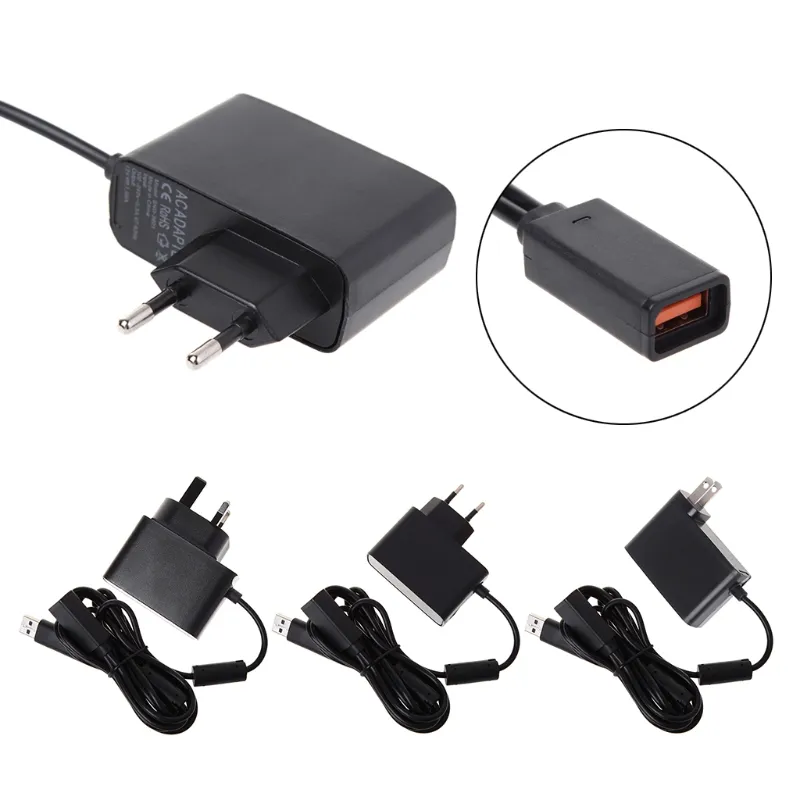 EU US Plug Black AC Power Supply Adapter USB Charging Charger For Xbox 360 Kinect Sensor High Quality FAST SHIP