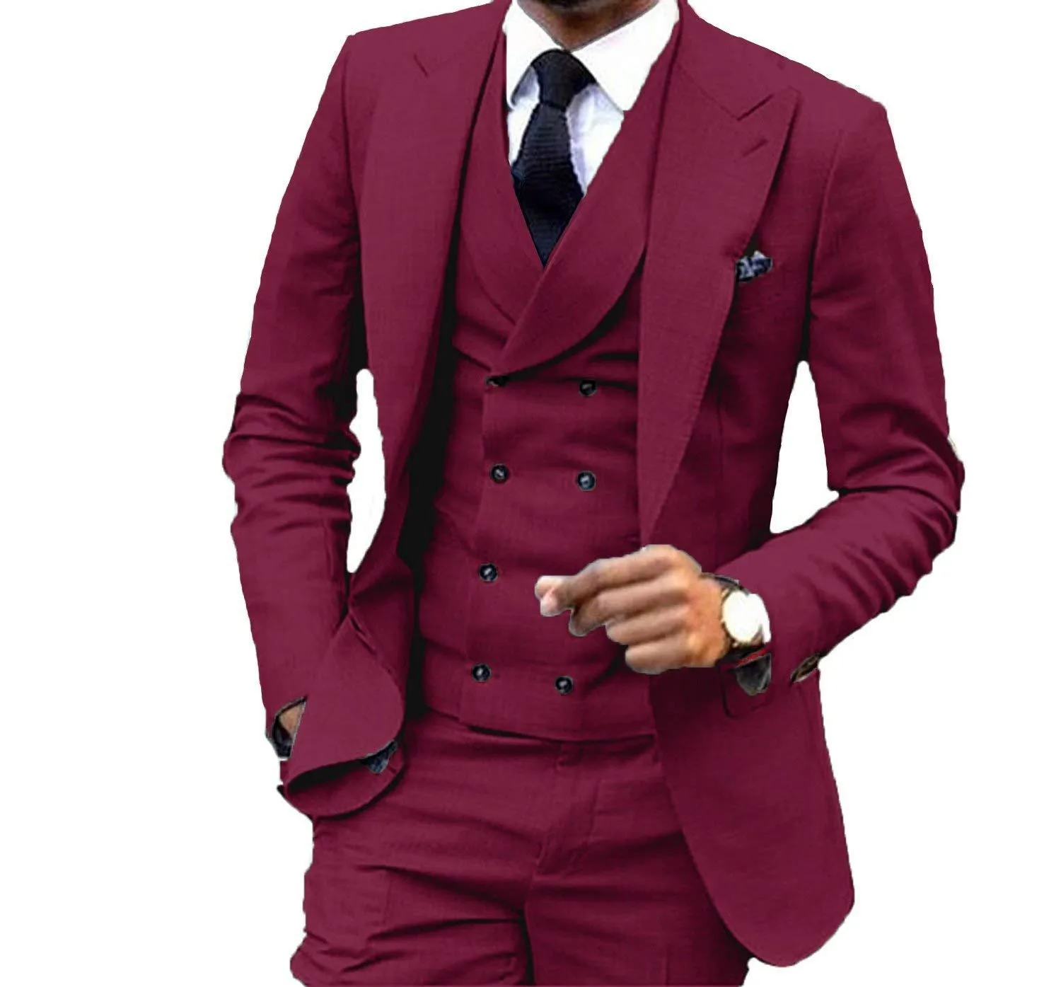 Custom Made One Button Wedding Groom Tuxedos Peak Lapel Groomsmen Mens Business Party Suits (Veste + Pantalon + Gilet + Cravate) NO: 1403