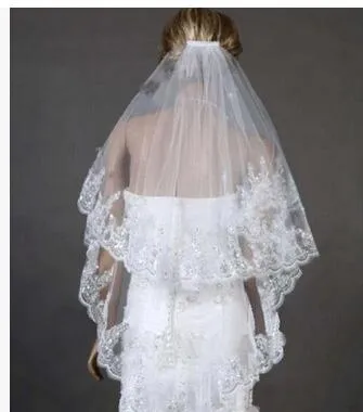 Bridesmaid Wedding Dresses Accessories Bridal Veils 2018 With Lace Hem Sequins 