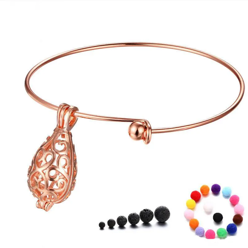 Rose Gold Drop Diffuser Armband Fashion Cage Pendant Charms Essential Oljeband Bracelet Locket Bangle Women's Party Smycken