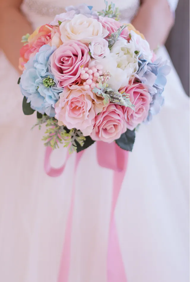 Bouquet da sposa più nuovissimo rose rosa colorate piccoli bouquet di nozze fatti a mano 7038591