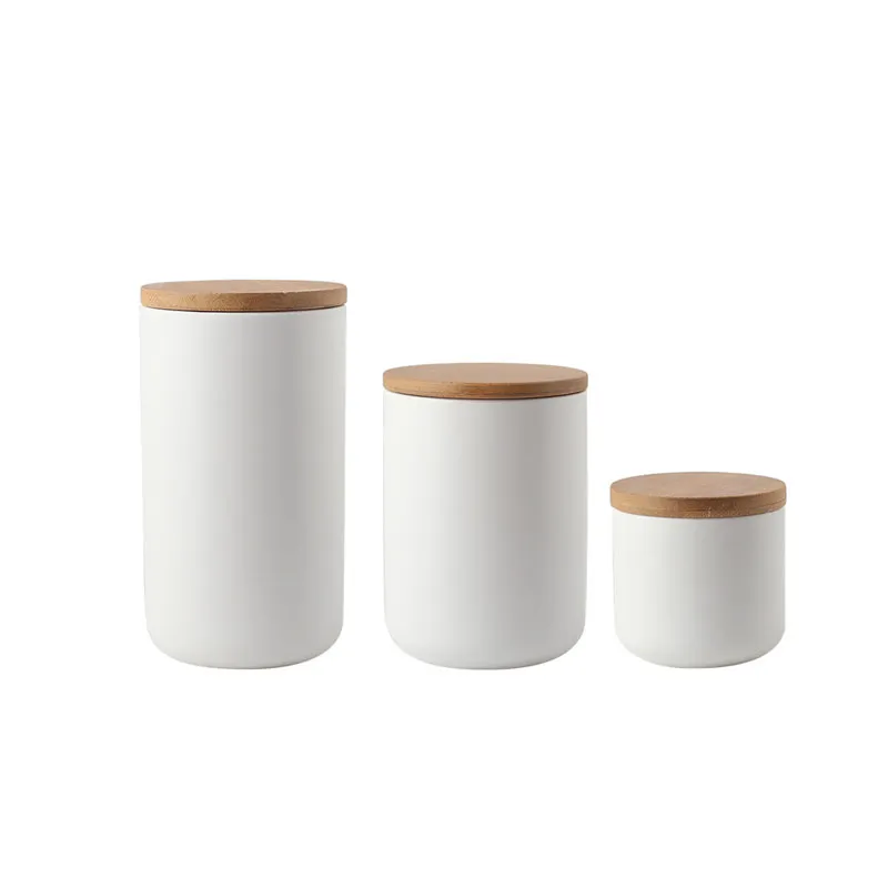 Airtight Nordic Ceramic Ceramic Jars For Kitchen Set With Bamboo Lid 3 ...