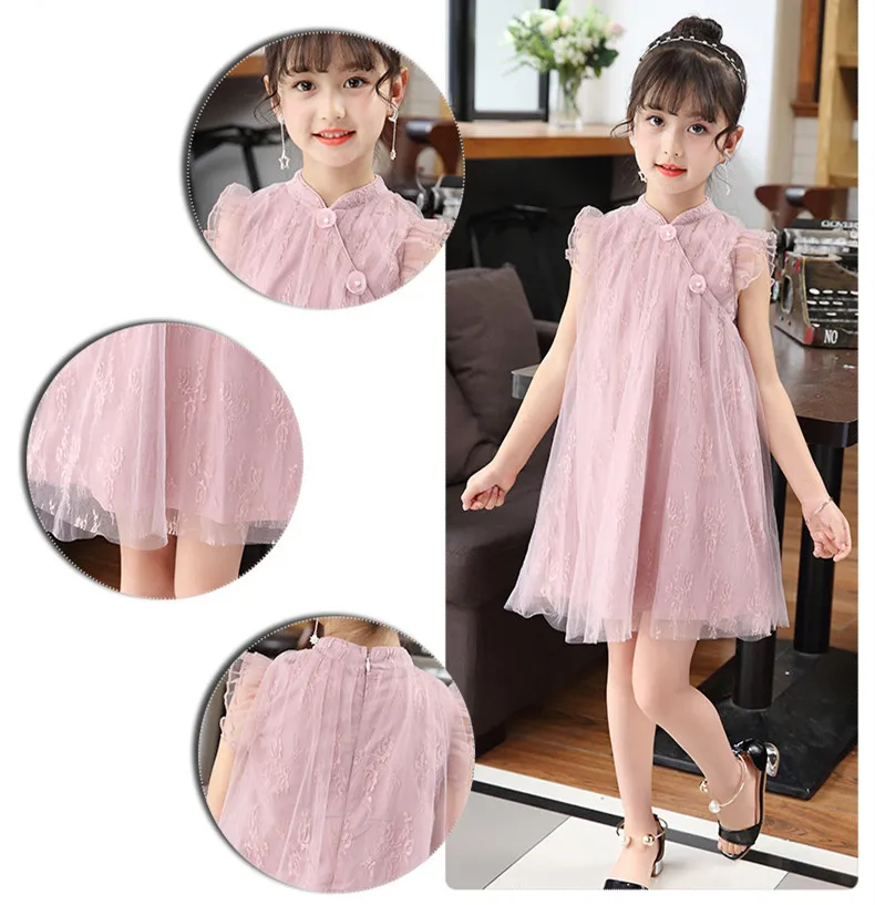 Prinzessin Kleid für Kinder koreanische Mädchen Kleidung Sommermode ärmellose Spitze Kleid klassische Mesh Kleider Party Geburtstagsgeschenk