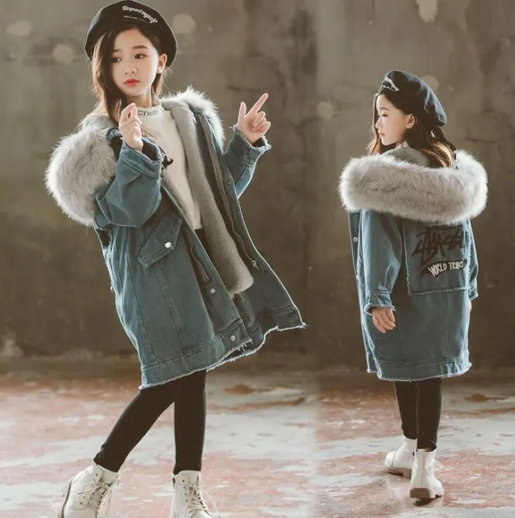 Chaqueta de mezclilla para niñas otoño e invierno 2018 para niños coreanos para