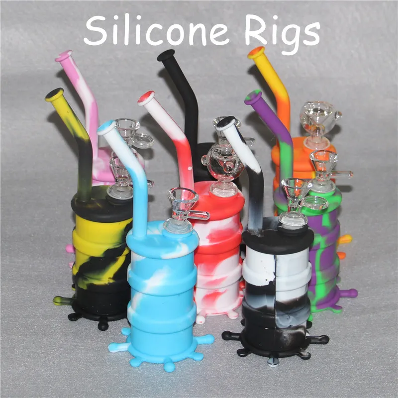 Wholesale Silicone Rigs Water pipe Oil Drum Rigs bubbler bong Heady Bubblers Water Bong with Glass Downstem and bowl