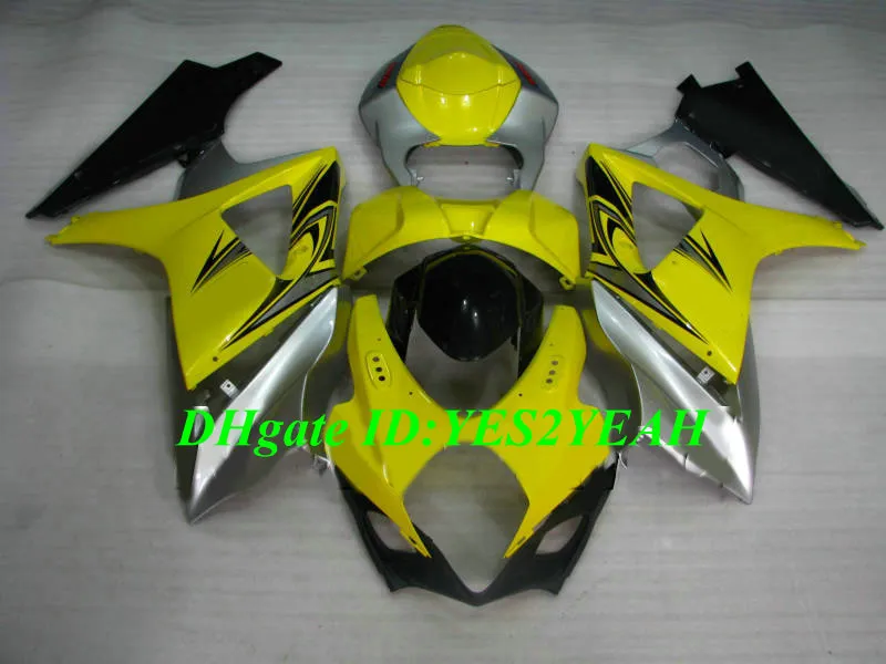 Hi-Quality Motorcycle Fairing Kit voor Suzuki GSXR1000 K7 07 08 GSXR 1000 2007 2008 ABS Geel Silver Backings Set + Gifts SX20