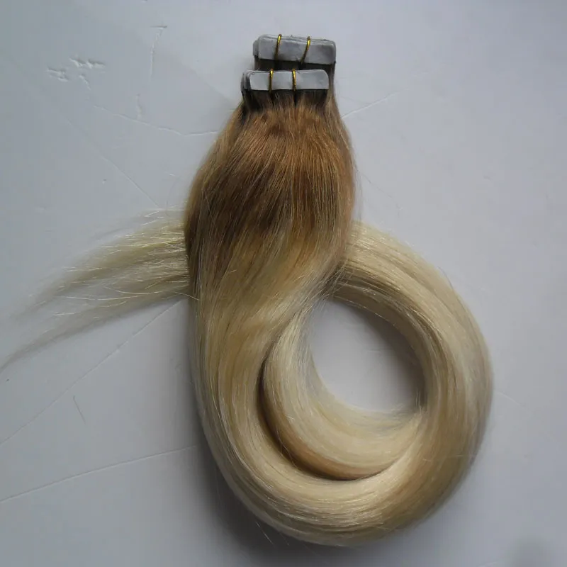 T4 / 613 Ombre Лента в наращивание волос цвет 4 коричневый выцветания до 613 блондинка полная голова ленты человеческих волос Реми бесшовные 40 штук 100 грамм