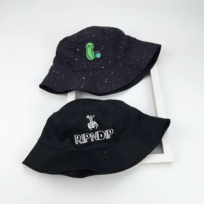 Fashion bad cat kitty alien pee earth spoof joking cartoon black bucket hat double sided antiviolet creative women sun cap