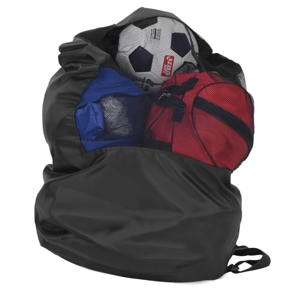 Bärbar Basketboll Fotboll Volleyboll Fotboll Bag Outdoor Sport Axel Mesh Drawstring Storage Holder Bag