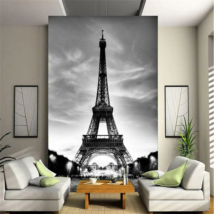 Glitter Wallpaper Black White City Building Paris Eiffel Tower Walls 3d Flooring Marble Vinyl Vintage Papel De Parede Pintado