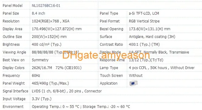 الأصلي NEC NL10276BC16-01 8.4 بوصة 1024 * 768 شاشة عرض LCD NL10276BC16-01 شاشة الصناعية