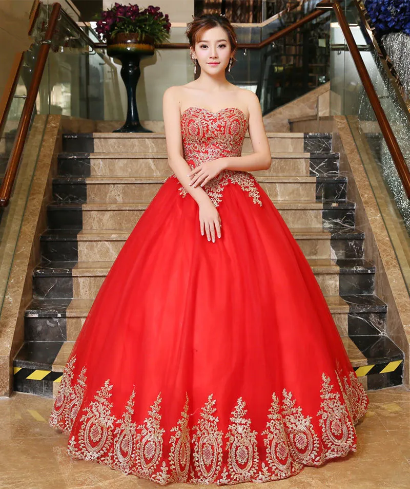 Lace Applique Ball Gown Wedding Dress Red Tulle Bridal Gown Plus