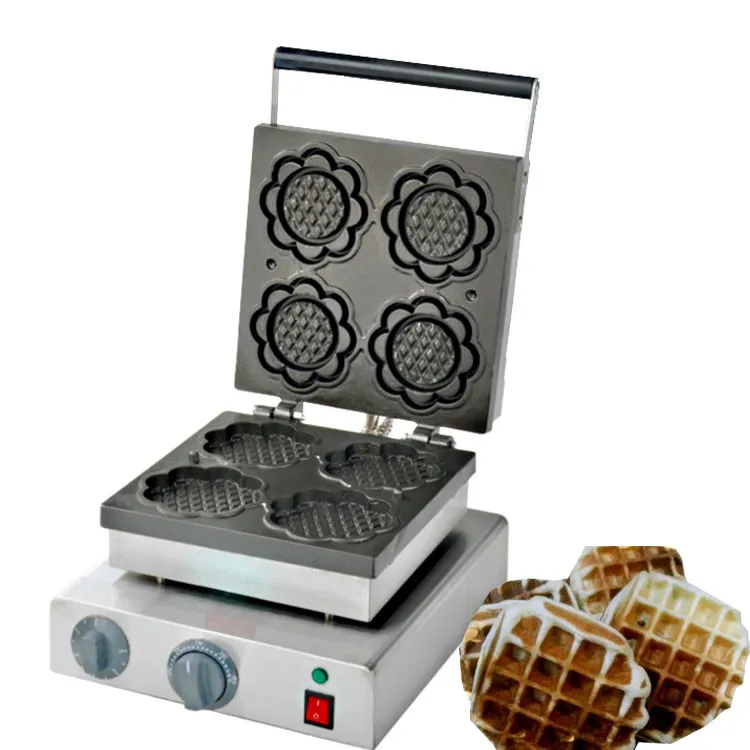 Rostfritt stål kommersiellt bruk 220V / 110V Solrosvaffelmakare / 4pieces Electric Special Shape Waffle Machine med timer